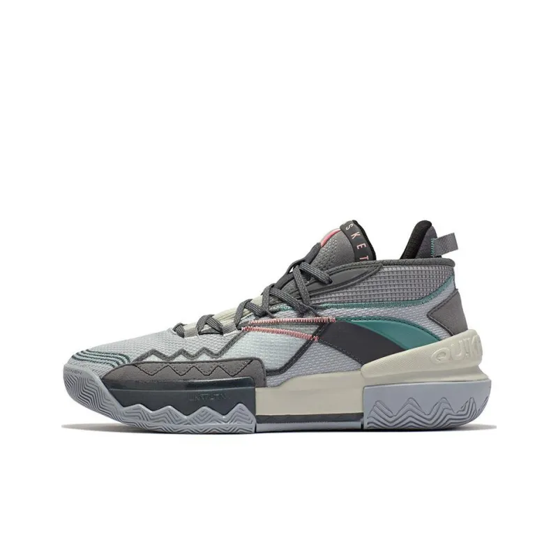 361° Burning Battle 2.0 Basketball Shoes Men Mid Top Cold Mist Gray/Shade 1 Gray/Blue-0