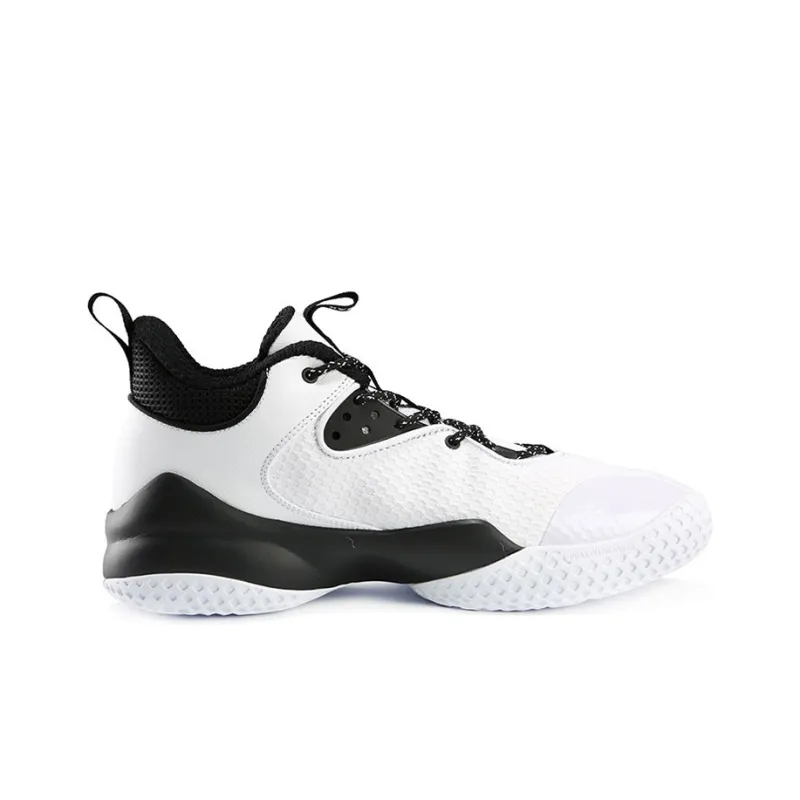 PEAK Cushioned Slip Resistant Abrasion Resistant High Top Performance Basketball Shoes White Black-1