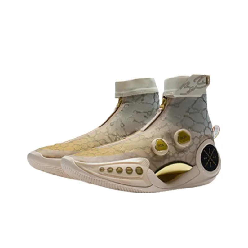 LINING WOW 9 Basketball Shoes Men High Top Crimson Gold/Swan White-3