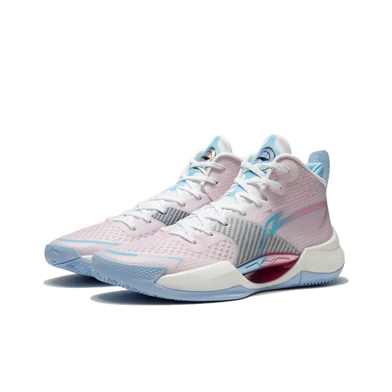 LINING Basketball Shoes Men Mid Top Standard White/Peach Pink-2