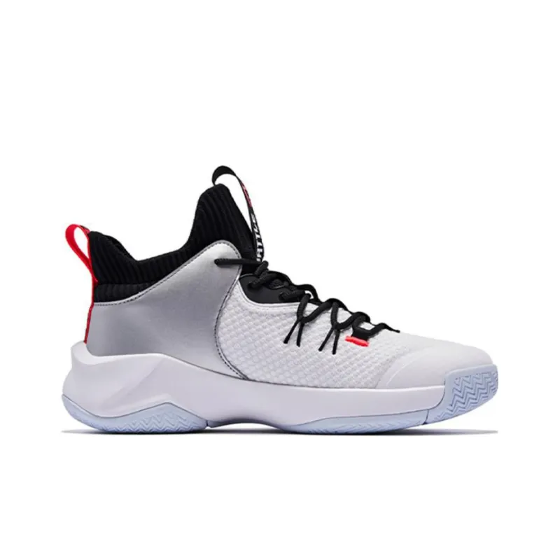 QIAODAN Broken Shadow Cushioning, Slip Resistant, And Abrasion Resistant Mid Top Basketball Shoes Men's Black White-1