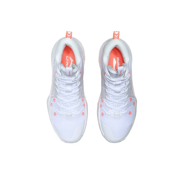 LiNing Lightweight Wear resistant And Non slip Mid Top Performance Basketball Shoes Men's White-3