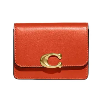 COACH Bandit Calfskin Card Holders Coin Purses Wallets Women's Sun Orange