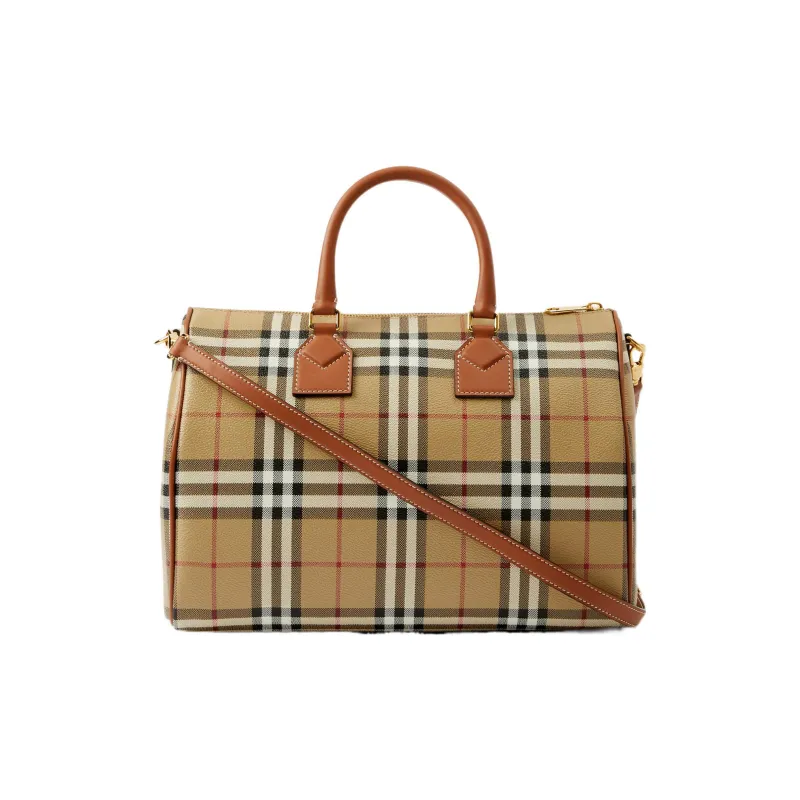 Burberry Leather Bowling Bag Handbag Medium Size Women's Archive Beige/Sandalwood Brown-3