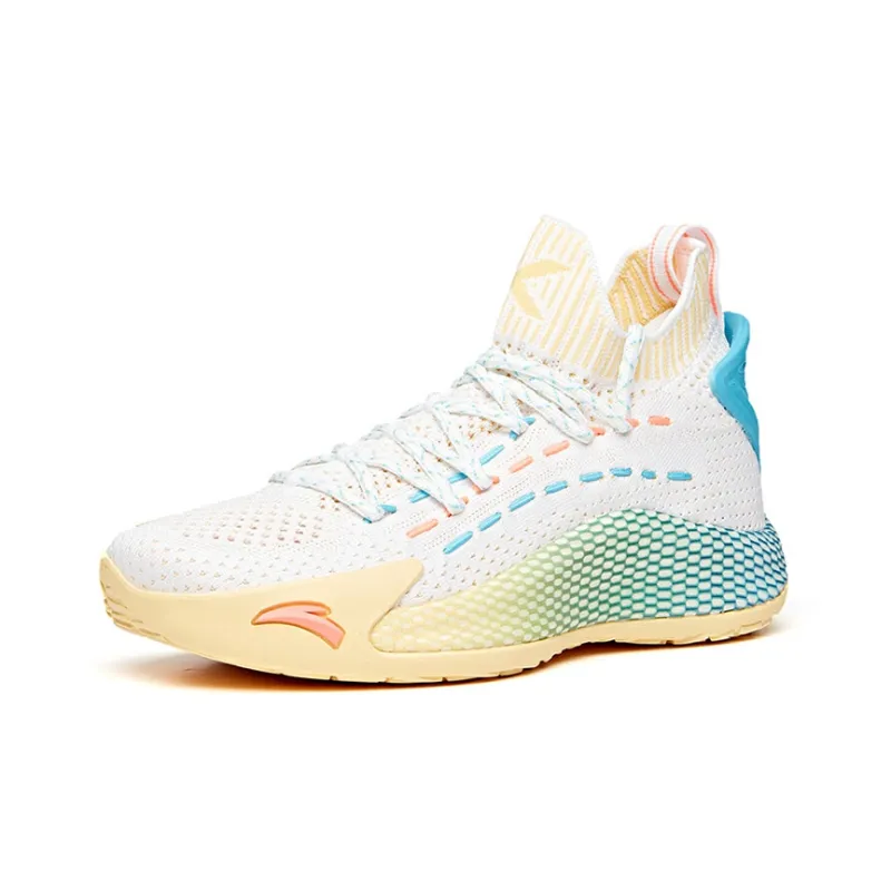PECHOIN x Anta Cushioning Anti Slip And Wear Resistant Mid Top Performance Basketball Shoes Women's White Yellow Blue-1