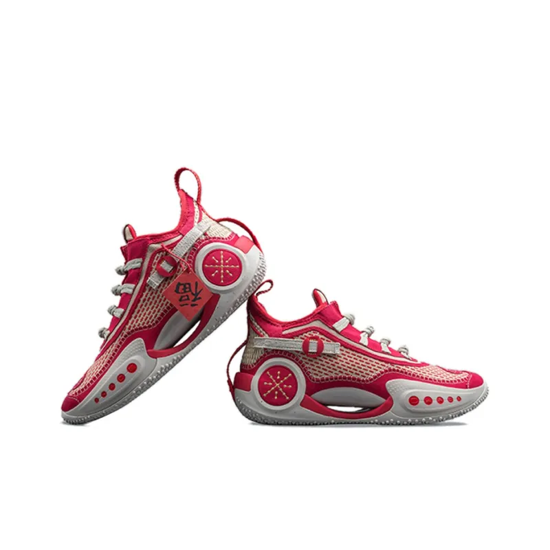 LiNing WOW 9 Wear Resistant Slip Resistant Mid Top Performance Basketball Shoes Men's Achieve Red-7