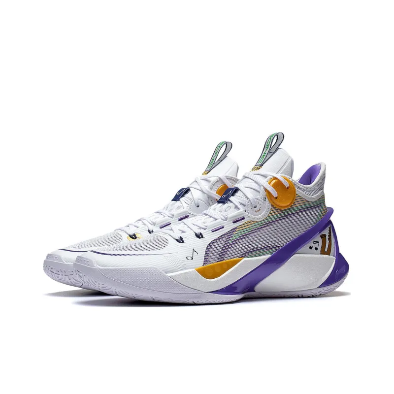LiNing SONIC 10 Ultra Abrasion Resistant Breathable Mid Top Basketball Shoes Men's White Purple-2