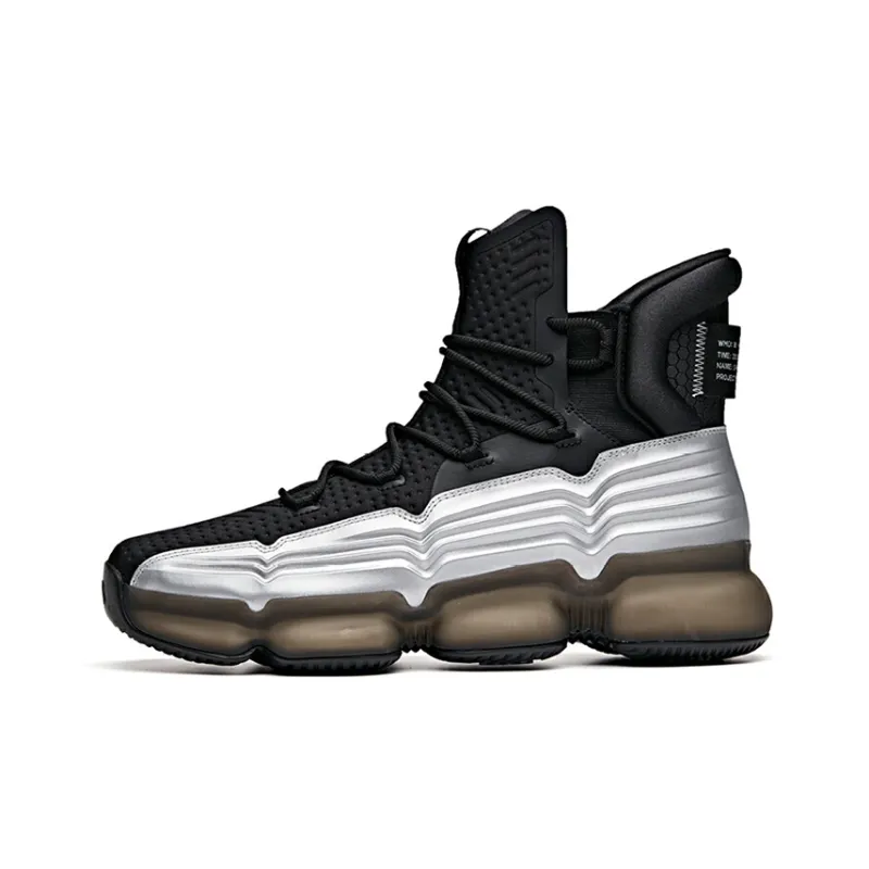 NASA x Anta Cushioning Anti-Slip And Wear-Resistant High-Top Performance Basketball Shoes Black Silver-0
