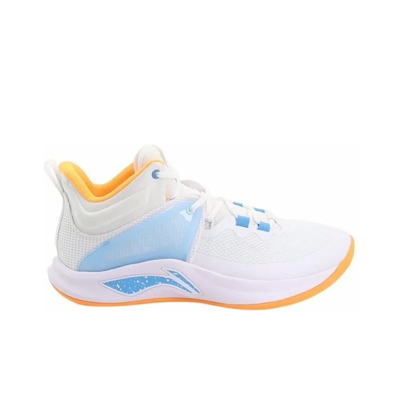 LiNing Flashing Cushioning Anti Slip And Wear Resistant Mid Top Basketball Shoes Men's White Blue-1