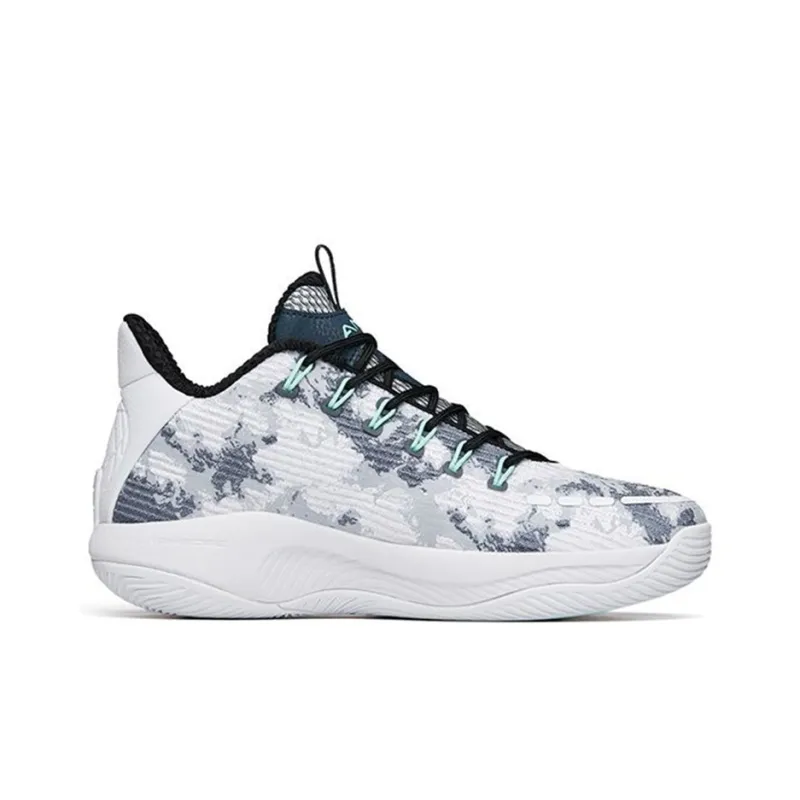 Anta Anti Slip Wear Resistant Mid Top Performance Basketball Shoes Men's Gray White-1