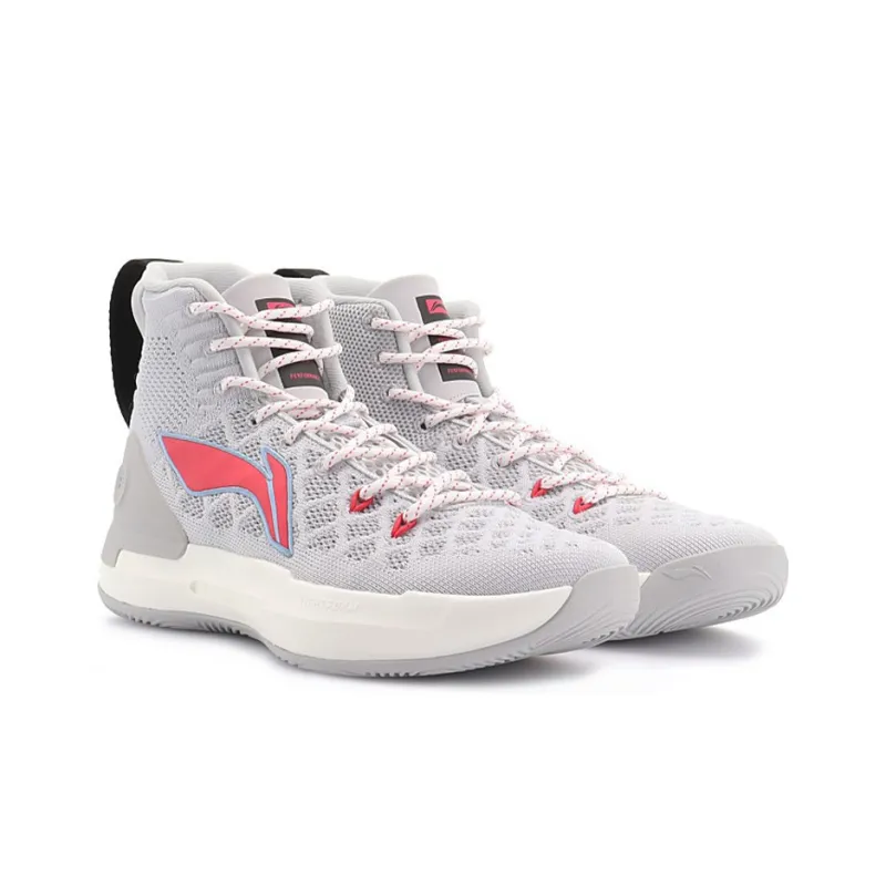 LiNing YuShuai 13 Cushioning, Slip Resistant, And Abrasion Resistant High Top Basketball Shoes Unisex Gray White-2