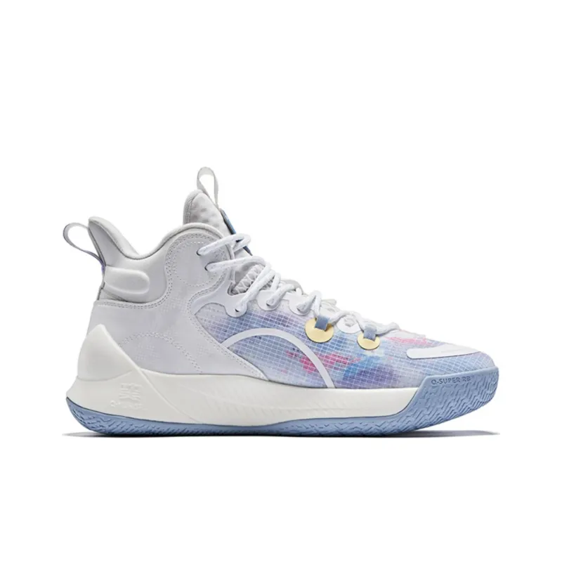 QIAODAN Busters 3Elite Misty Rain Abrasion Resistant Breathable High Top Basketball Shoes Men's White Smoke Rain Blue-1