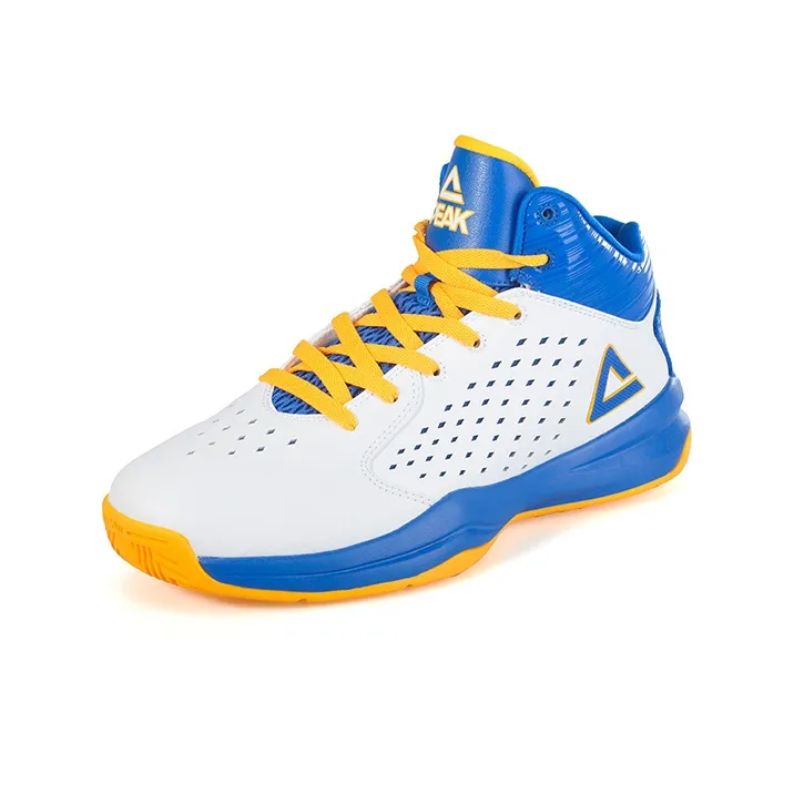 PEAK Cushioning Anti-Slip Wear-Resistant Breathability Mid-Top Performance Basketball Shoes Men's White Blue-1