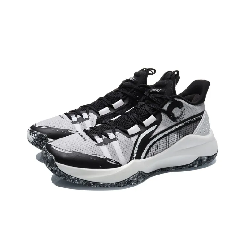 LiNing Combat Low Cushioning Anti-Slip And Wear-Resistant Low-Top Basketball Shoes Black White-2