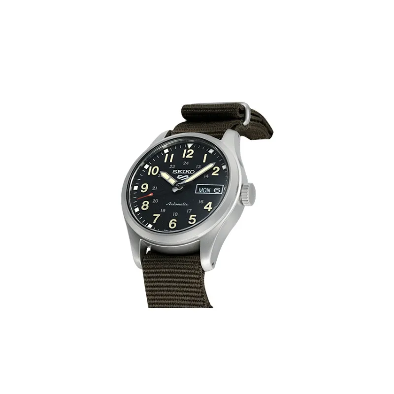 SEIKO Automatic Mechanical Movement Canvas Strap Watch Men's Watches Black Dial-3