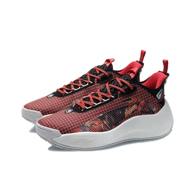 LINING Badfive 1 Basketball Shoes Men Low Top Chinese Paintings Red-2