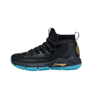 LiNing Wade Fission 5 Anti Slip And Wear Resistant Support Rebound Mid Top Basketball Shoes Men's Black Blue