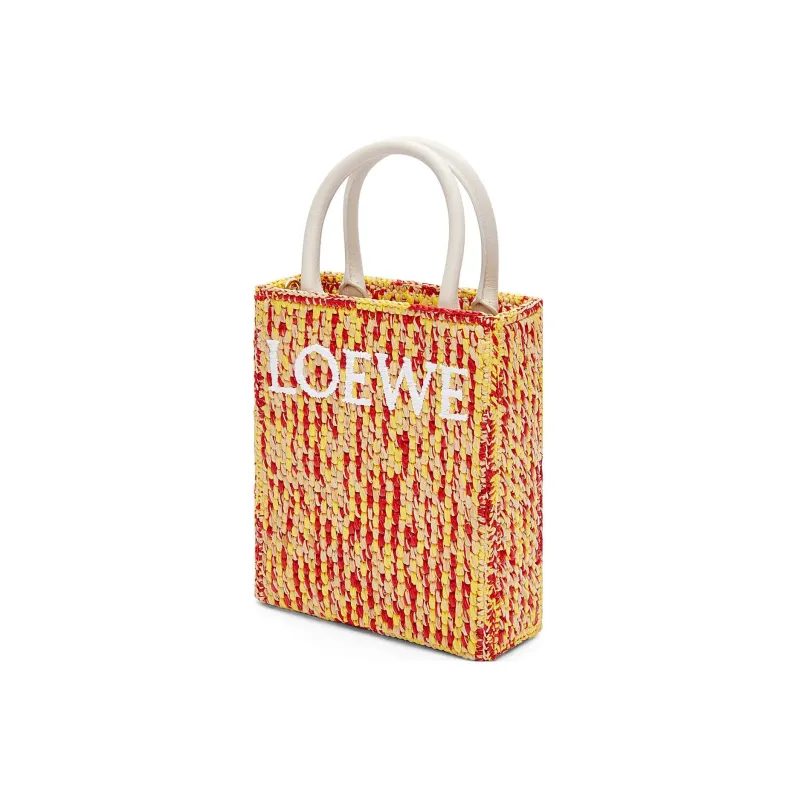 LOEWE Raffia Fiber Cow Leather Patchwork Tote Bag Shopping Bag Handbag Women's Multicolor/White-2