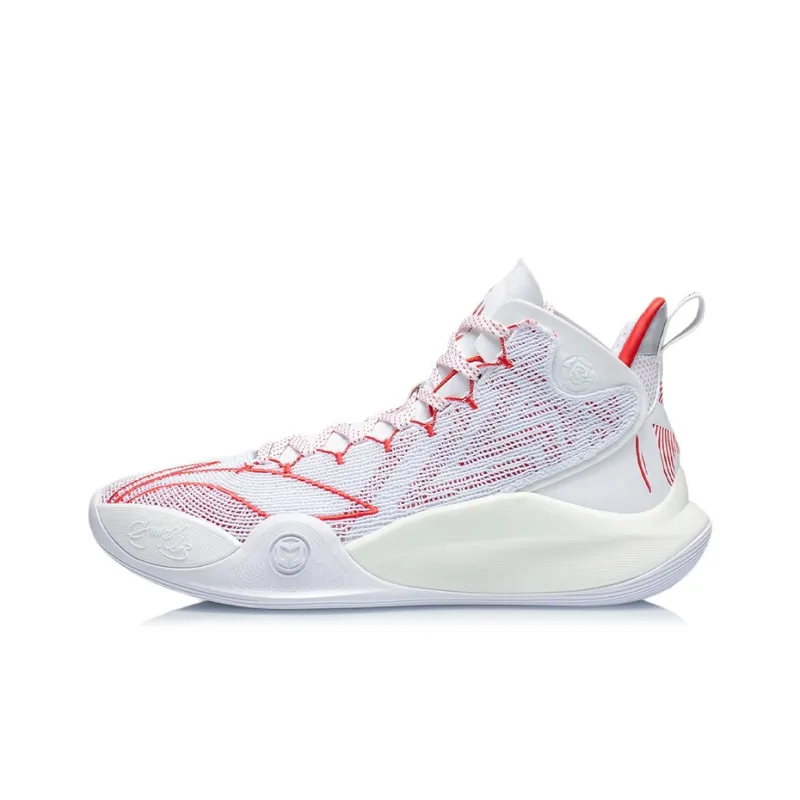 LiNing CJ-1 CJ 1 Wear-Resistant Slip-Resistant Cushioning Mid-Top Performance Basketball Shoes White Red-0