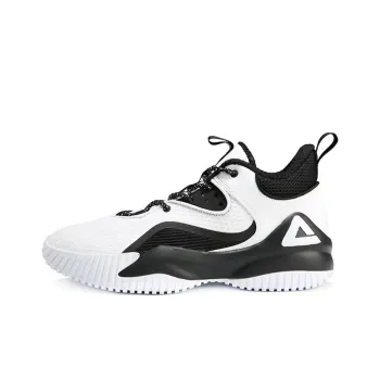 PEAK Cushioned Slip Resistant Abrasion Resistant High Top Performance Basketball Shoes White Black