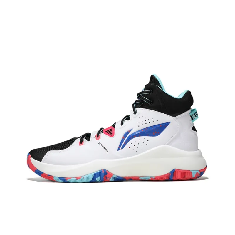 LiNing Shock Absorbers With Slip Resistant And Abrasion Resistant Properties High Top Basketball Shoes White Black-0