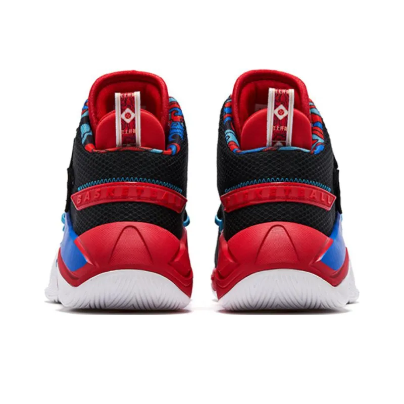 QIAODAN Broken Shadow 2 Cushioning Anti Slip And Wear Resistant Mid Top Basketball Shoes Men's Black Blue Red-5