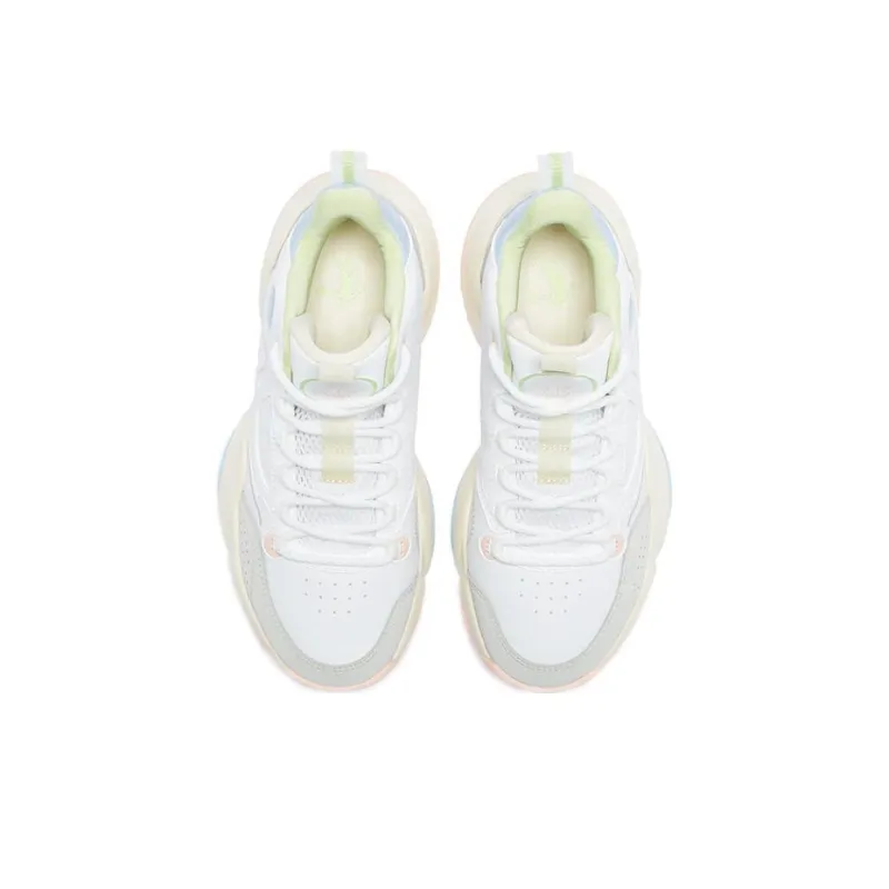 QIAODAN Anti Slip And Wear Resistant Breathable Mid Top Basketball Shoes Women's White Gray Blue Pink-4