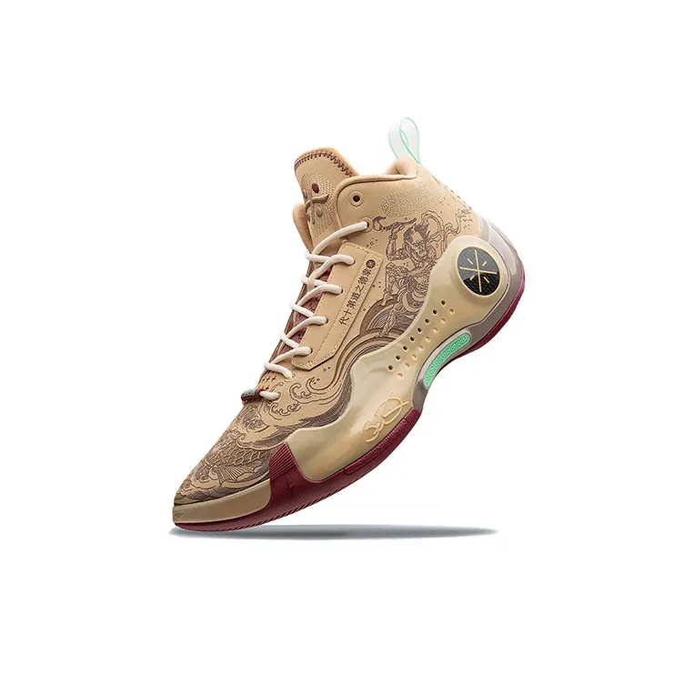 LiNing WOW 10 Quixing Pointed Box Cushioned Slip-Resistant Mid-Top Performance Basketball Shoes Men's Milk Tea Brown-3