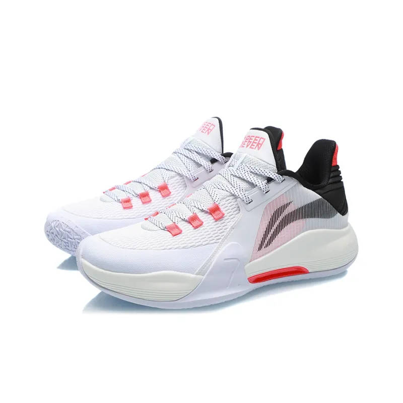 LiNing Speed 7 Cushioning Anti Slip Wear Resistant Coverage Support Rebound Low Top Basketball Shoes White Black Red-2