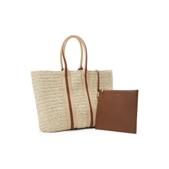 CHARLES&KEITH Raffia Woven Bag, Tote Bag, Shopping Bag, Shoulder Bag Large Size Women's Chocolate/White