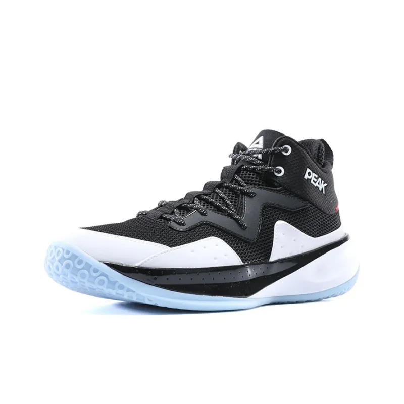 PEAK Cushioning Anti Slip And Wear Resistant Breathable Support Mid Top Basketball Shoes Men's Black White-2