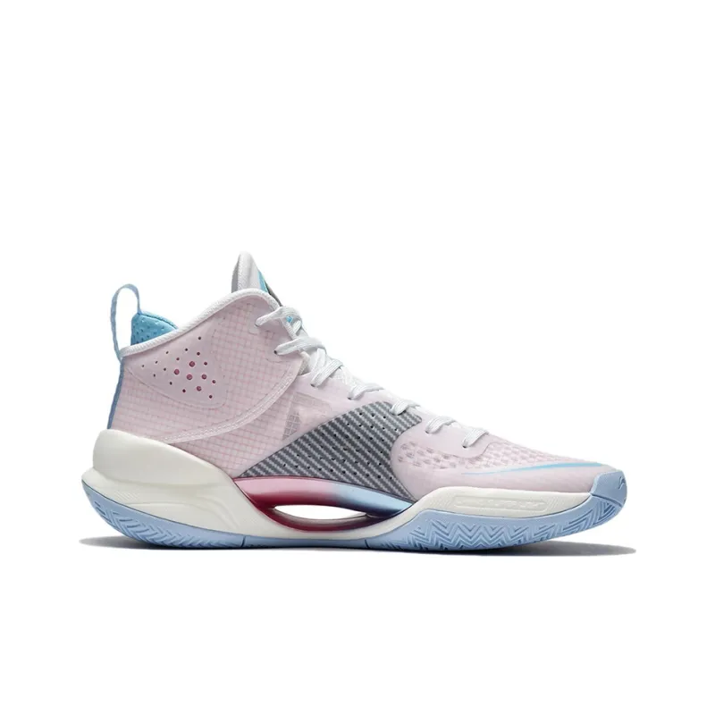 LINING Basketball Shoes Men Mid Top Standard White/Peach Pink-1