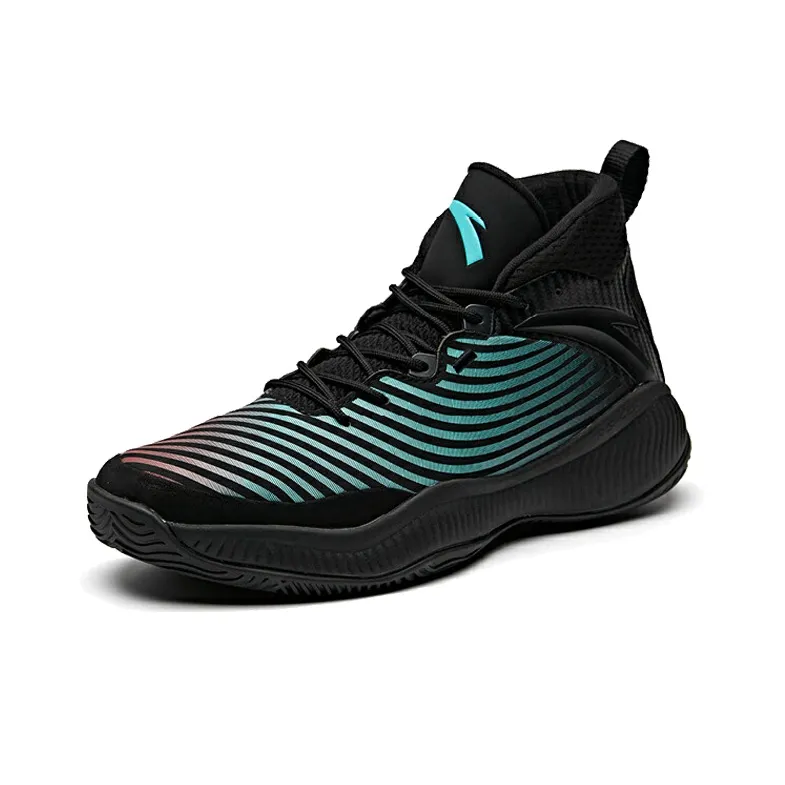ANTA Basketball Shoes Men High Top Black/Fluorescent Aqua/Raspberry Red-2