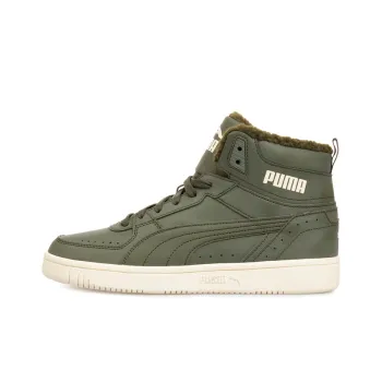 PUMA REBOUND Joy Fur Cushioning Wear-Resistant High-Top Performance Basketball Shoes Men's Army Green White