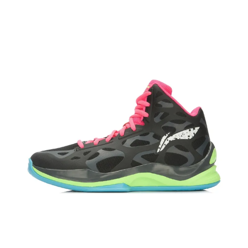 LiNing SONIC 3 Slip Resistant And Breathable High Top Basketball Shoes Unisex Black Pink Green-0