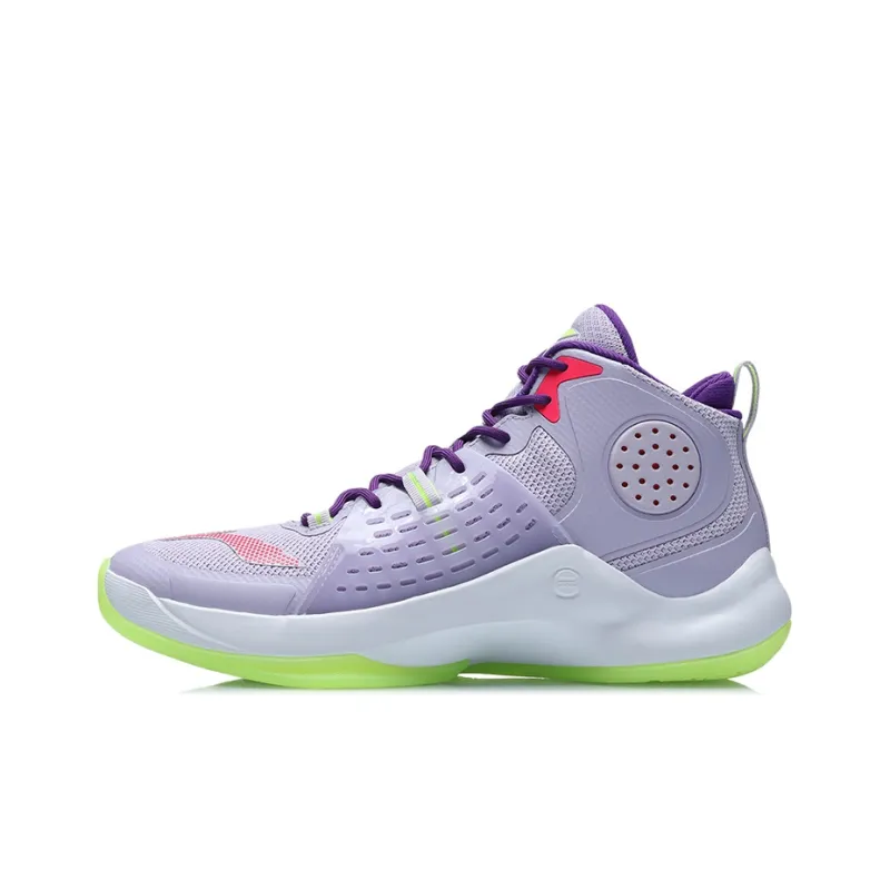 LiNing Anti Slip Wear Resistant High Top Basketball Shoes Unisex Purple Green-0