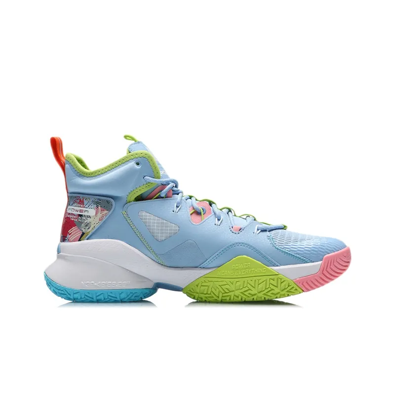 LiNing Power 7 Cushioning Anti-Slip And Wear-Resistant Support Rebound Mid-Top Basketball Shoes Blue Green-1