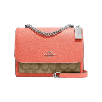 COACH Klare Cross Stitch Leather With Canvas Trunk Bag Shoulder Bag Crossbody Bag Small Size Women's Orange And Brown