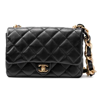 CHANEL Sheepskin Lipstick Bag Handbag Shoulder Bag Crossbody Bag Large Size Women's Black