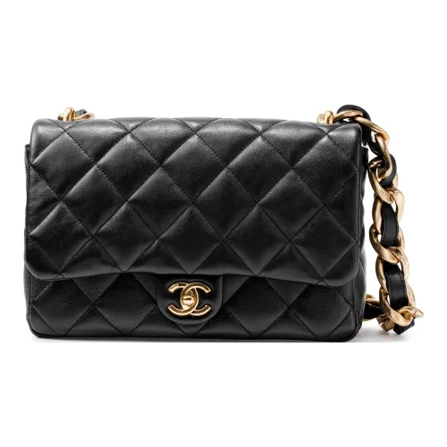 CHANEL Sheepskin Lipstick Bag Handbag Shoulder Bag Crossbody Bag Large Size Women's Black