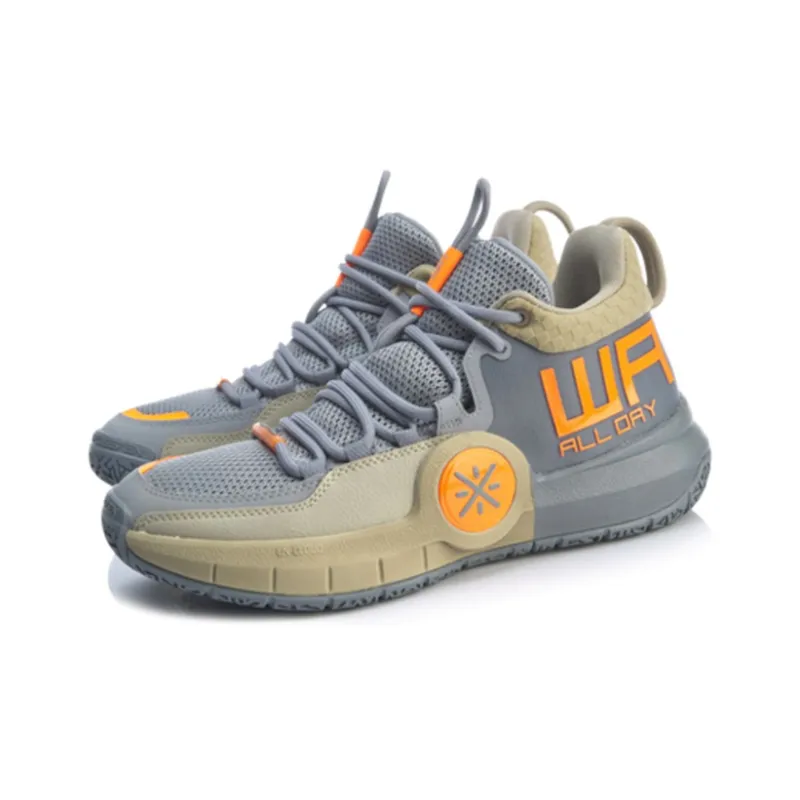 LiNing ALL DAY 4 Mid Top Basketball Shoes Men's Gray Orange-2