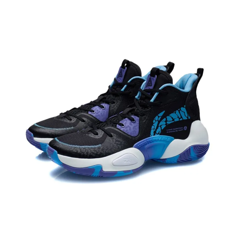 LiNing Air Raid Abrasion Resistant Breathable Mid Top Basketball Shoes Men's Black Purple-2