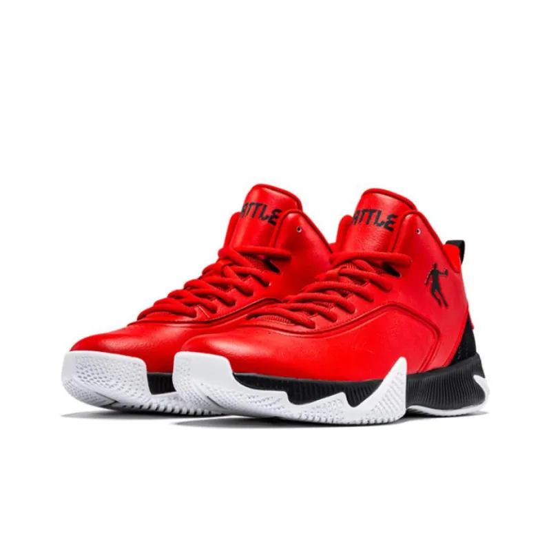 QIAODAN Cushioning Anti Slip And Wear Resistant Mid Top Basketball Shoes Men's Red White Black-2