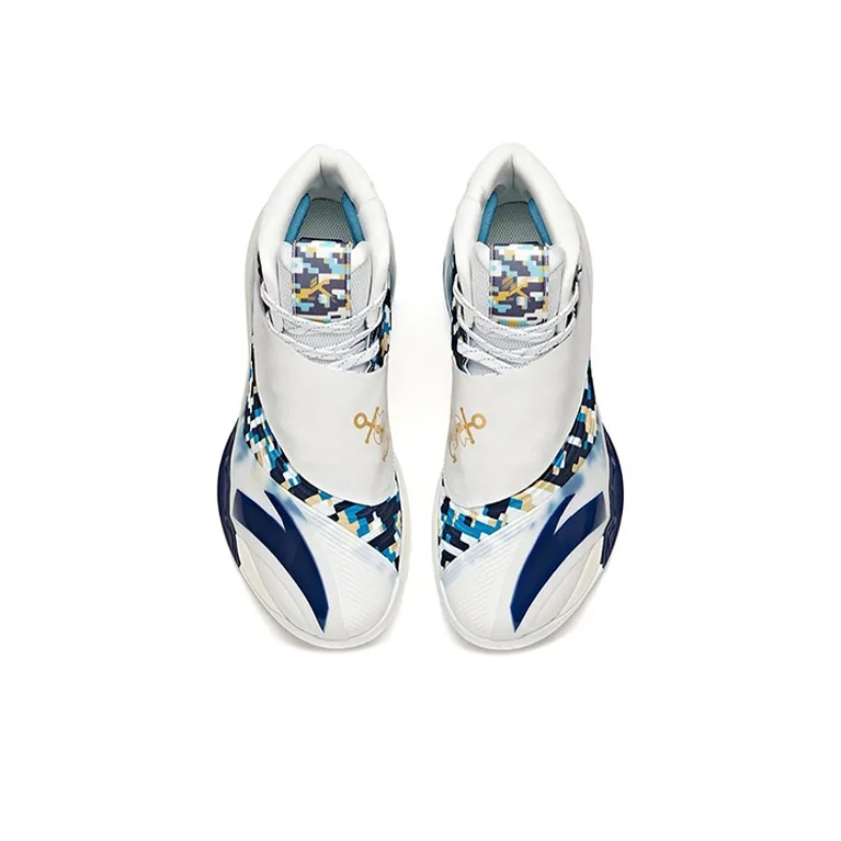 Anta Thompson KT Basketball Cushioned Slip Resistant Abrasion Resistant High Top Basketball Shoes White Black Blue-2