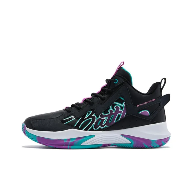 QIAODAN Basketball Shoes Men Mid Top Black/Purple/Green-0