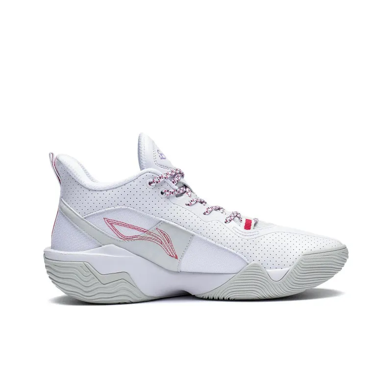 LiNing Badfive Storm V2 Cushioning Wear Resistant Slip Resistant Rebound Mid Top Basketball Shoes White Purple-1