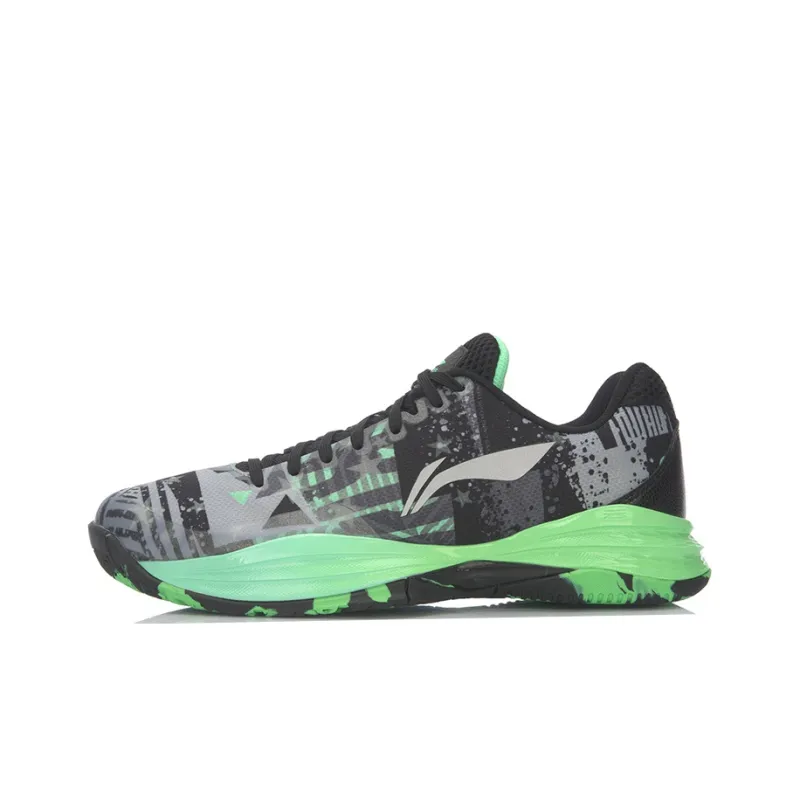LiNing Night Stalker Cushioning Breathable Low Top Basketball Shoes Men's Green Gray Black-0