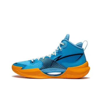 LiNing Ultra Light Cushioning Anti Slip And Wear Resistant Mid Top Performance Basketball Shoes Blue Yellow