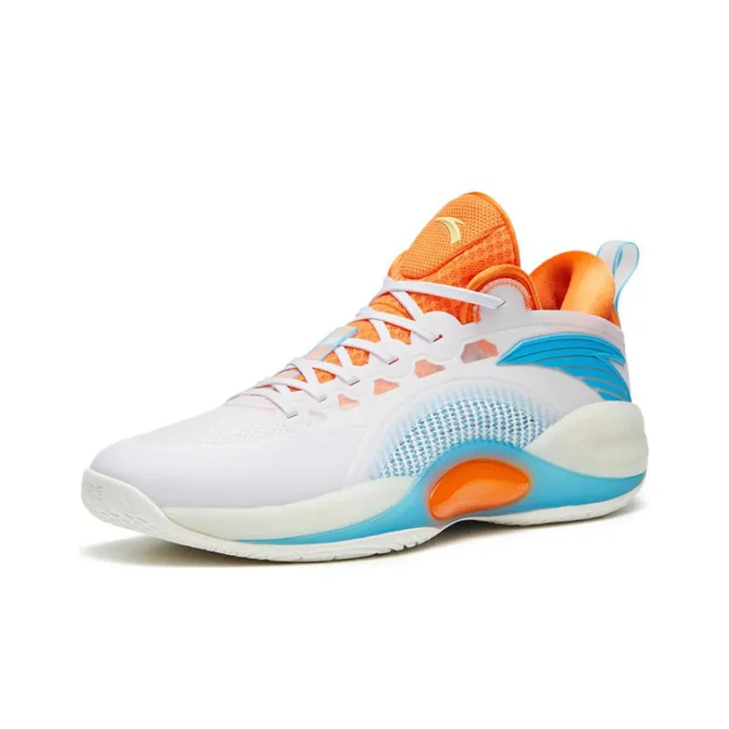 Anta Cement Bubbles 3 Anti Slip Wear Resistant Low Top Basketball Shoes Men's White Blue Orange-1