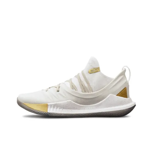 Under Armour Curry 5 White Gold Basketball Shoes Male